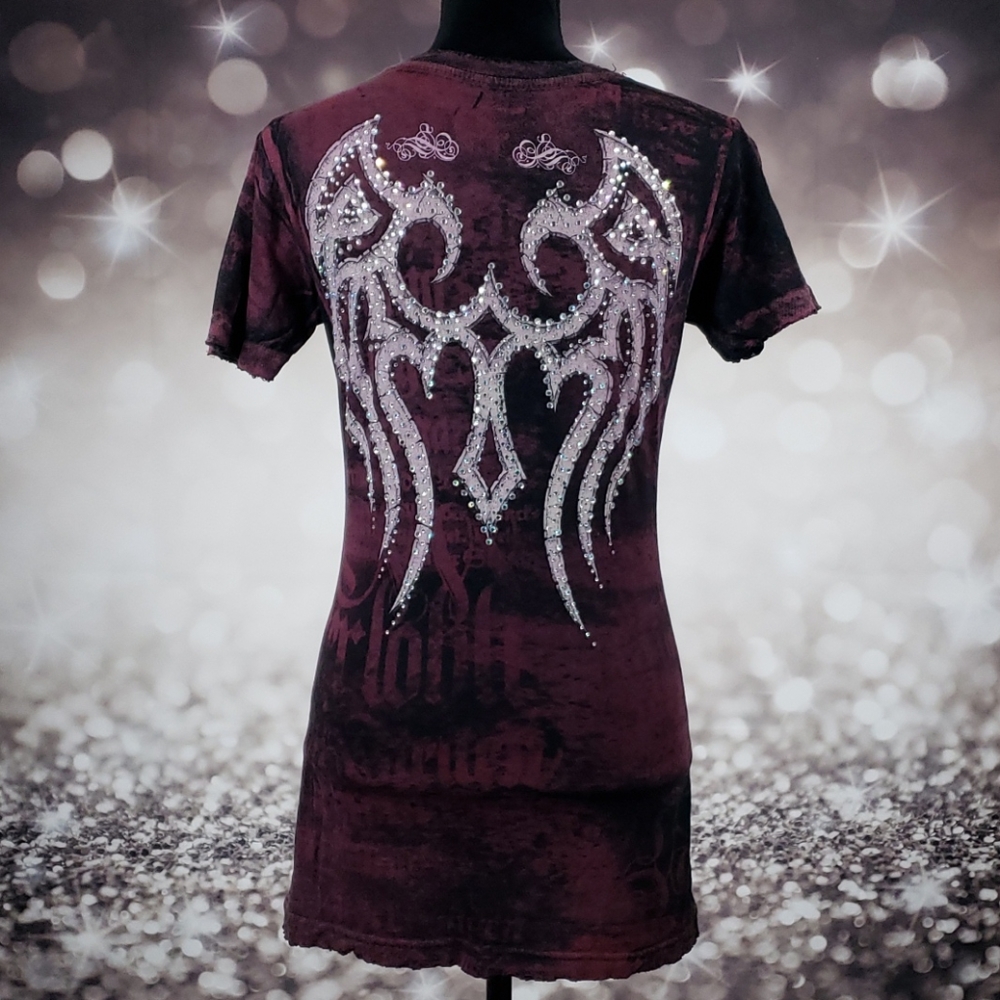 Sinful Gothic Rhinestone Wings Graphic Tee